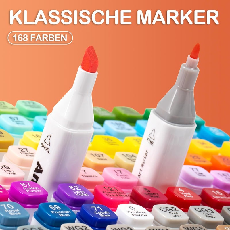 Anymark Alcohol Markers, 168 Colors Dual Tip Art Coloring Markers Set for Kids Adult Book Drawing Sketching Painting, Chisel & Fine, White Penholder - Image 2